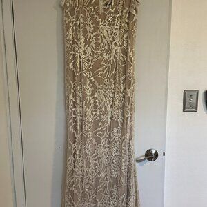 Alberto Makali Gold and Nude long mermaid gown